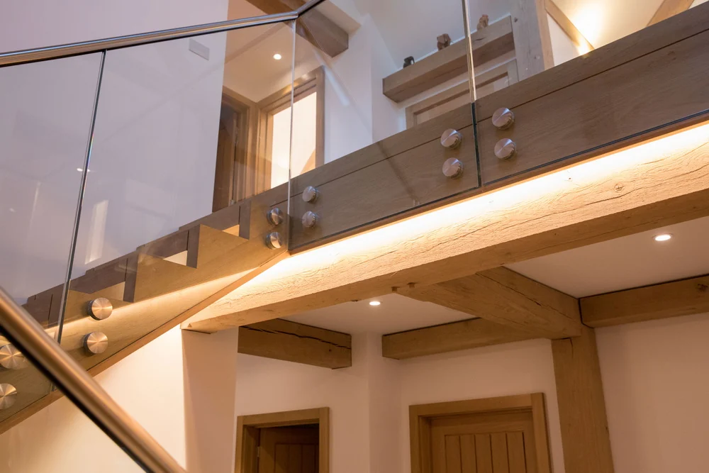 Glass and oak staircase