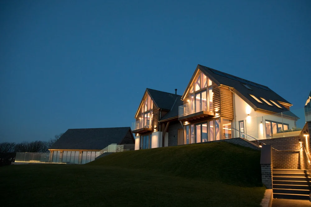 New build with green oak frame and swimming pool